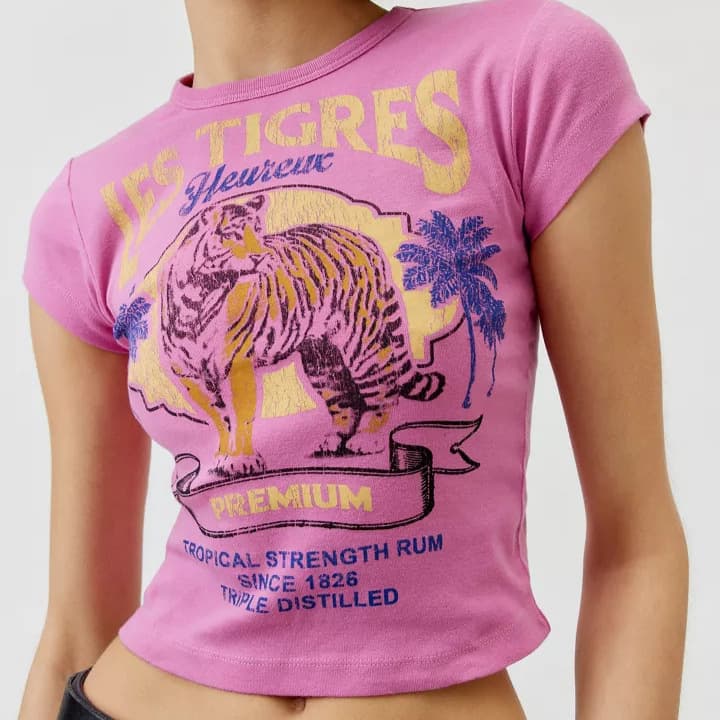 Cross-Border New Summer Round-Neck Tiger Print Short Crop Top Sexy Tight-Fitting Top for Women Slim Fit Summer Quirky Style