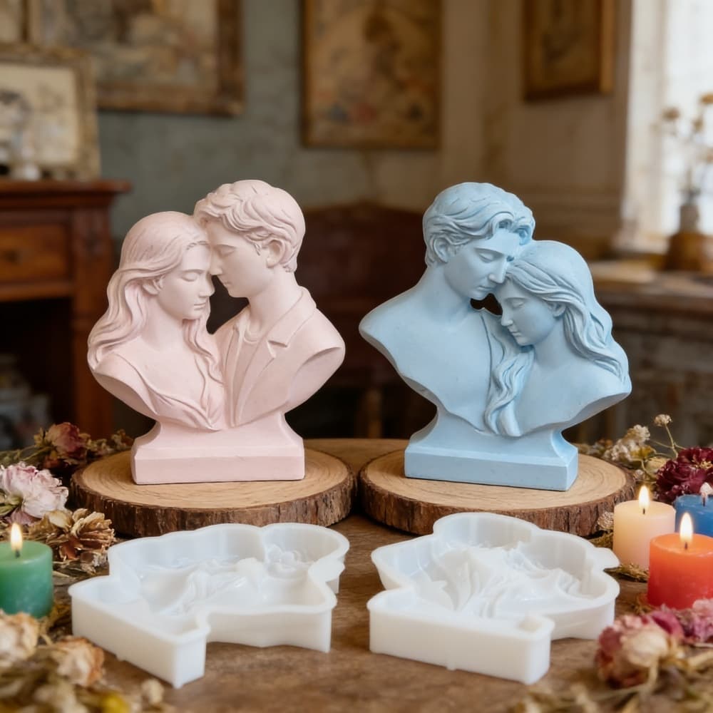 S2565+S2566 Couple Figurine Decorative Cement Plaster Mold DIY Silicone Mold