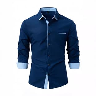 2024 Cross-Border European and American Fashion Men's Cotton Shirt Contrast Color Business Slim Fit Long Sleeve Premium Dress Shirt