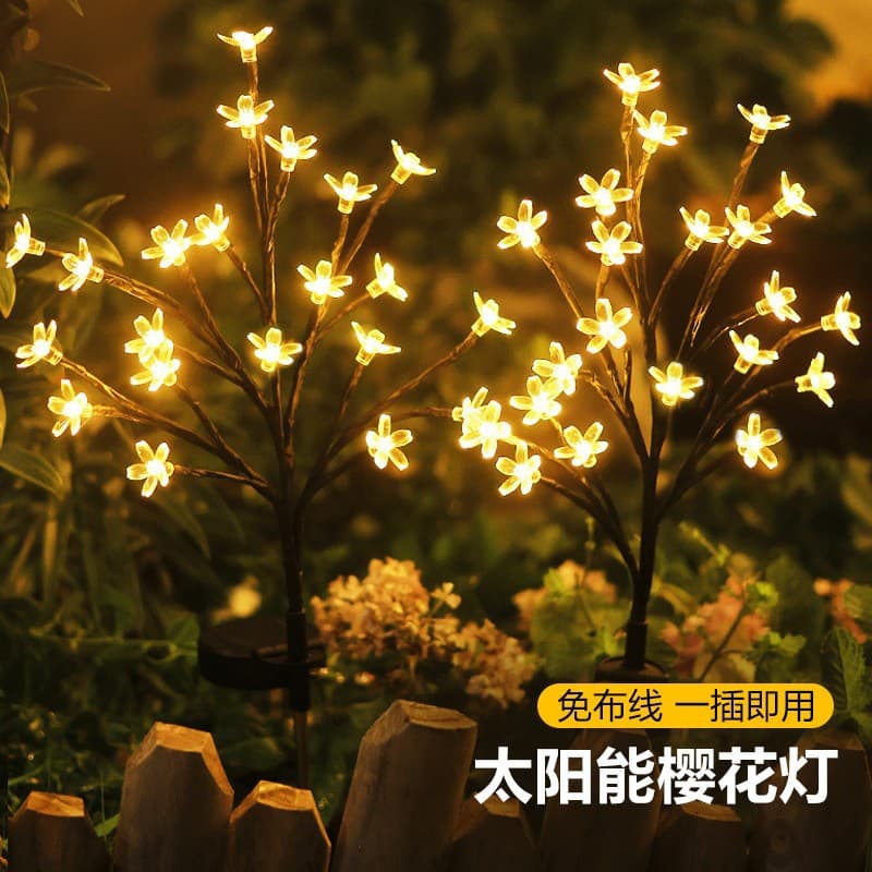 Solar Ground Insert Cherry Blossom Branch Light, Outdoor Waterproof Garden Decorative Light, Lawn Lamp with Glowing Solar Panel