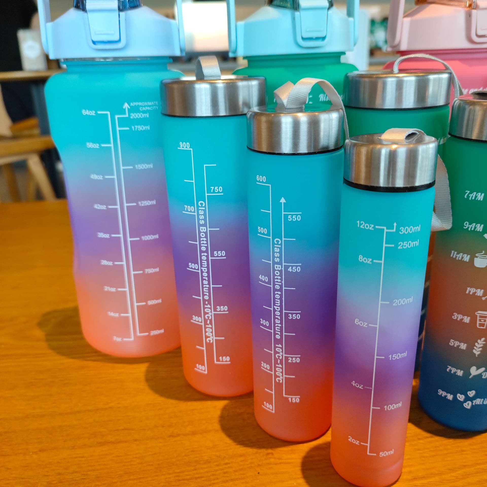 4-Piece Gradient Frosted Water Bottle with Portable Strap, Space Cup, Sports Bottle, Large Capacity, Pop-Up Straw Cup