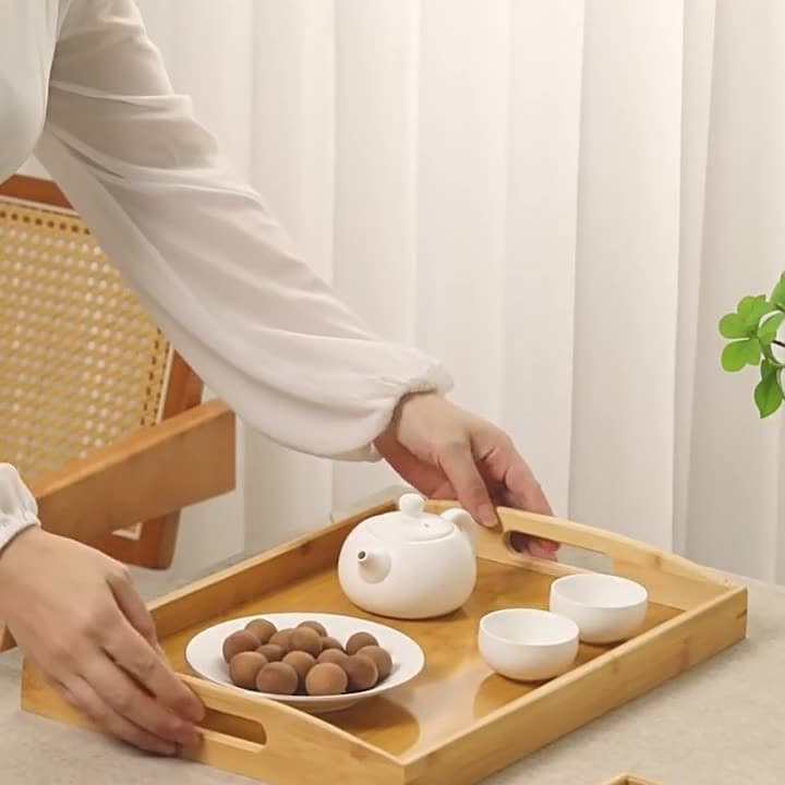 Bamboo Tea Tray Japanese Style Home Water Cup Tray Rectangular Wooden Candy Hotel Restaurant Tea Set Baking Tray