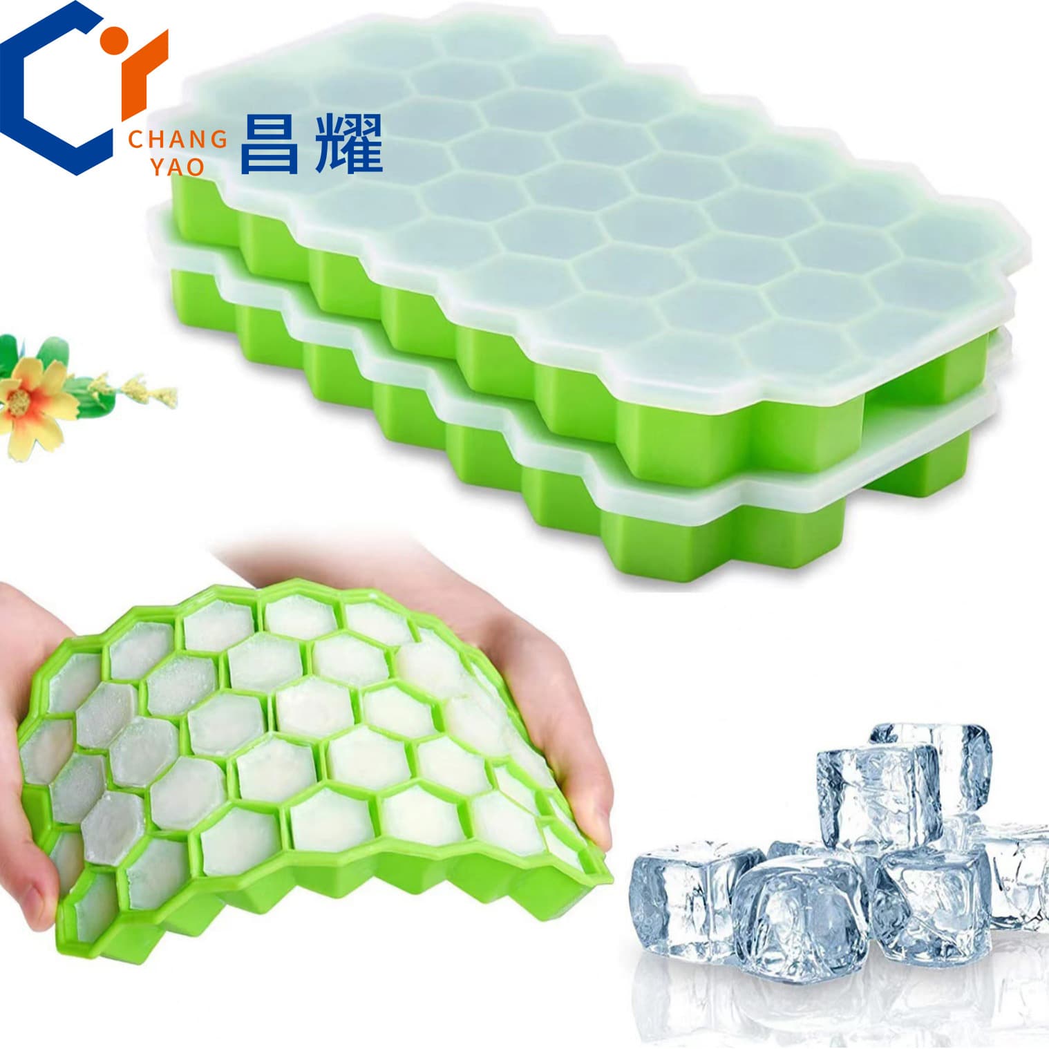 Honeycomb Ice Cube Tray DIY 37 Ice Stick Mold Silicone Ice Cube Mold with Lid Honeycomb Creative Ice Box