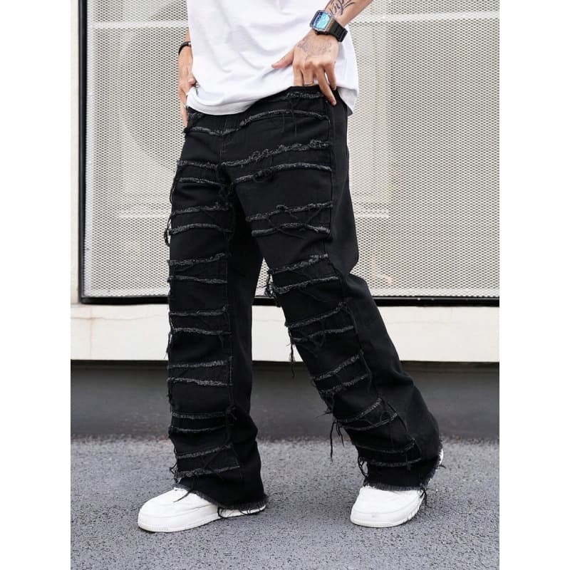 I 83795 Elastic Patch Men's Jeans Stretch Patch Straight-Leg Jeans Cross-Border