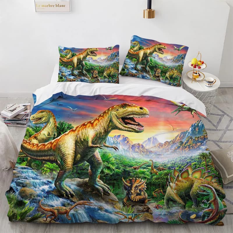 Dinosaur Print Animal Duvet Cover Set with Pillowcase, Kids Boys Cartoon Cross-Border 3-Piece Set, Amazon Export Custom