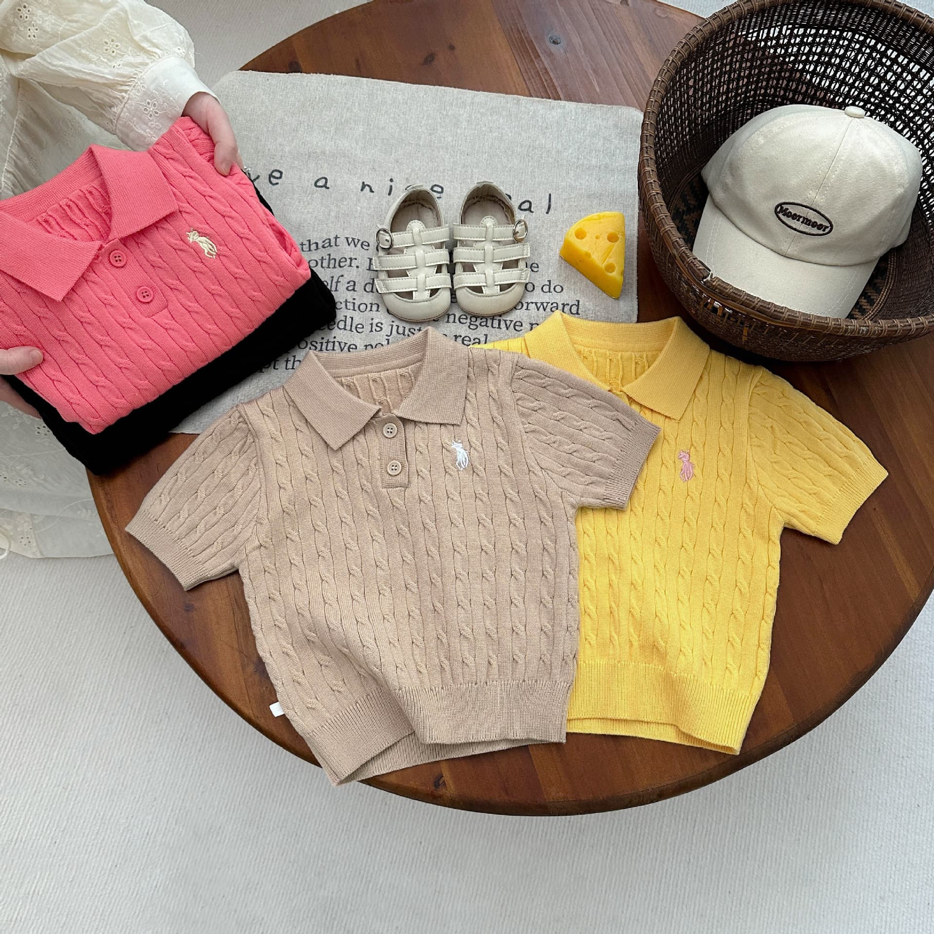 Baby Embroidered Polo Shirt Summer Short Sleeve Cable Knit T-Shirt for Boys and Girls Stylish Top