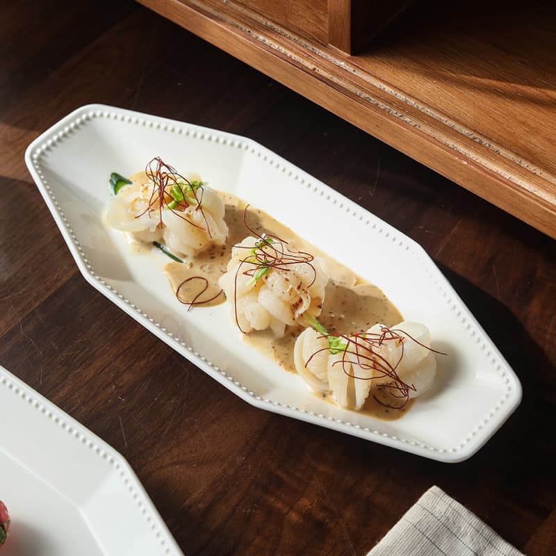 Rectangular Octagonal Pearl Plate Premium Japanese-Style Fish Plate Home Vegetable Plate Steamed Fish Plate Ceramic Tableware Western Dinner Plate