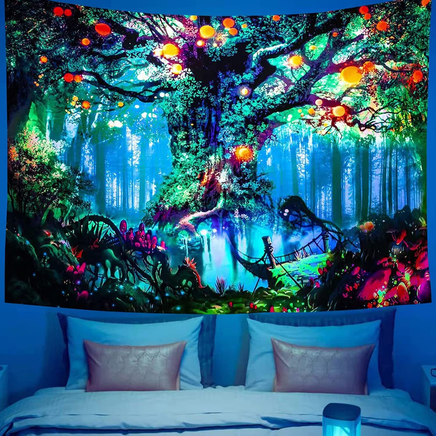 Fluorescent Tree of Life Alien Purple Mushroom Wall Hanging Tapestry Modern Simple Style Polyester Fiber Machine Knitted Carpet