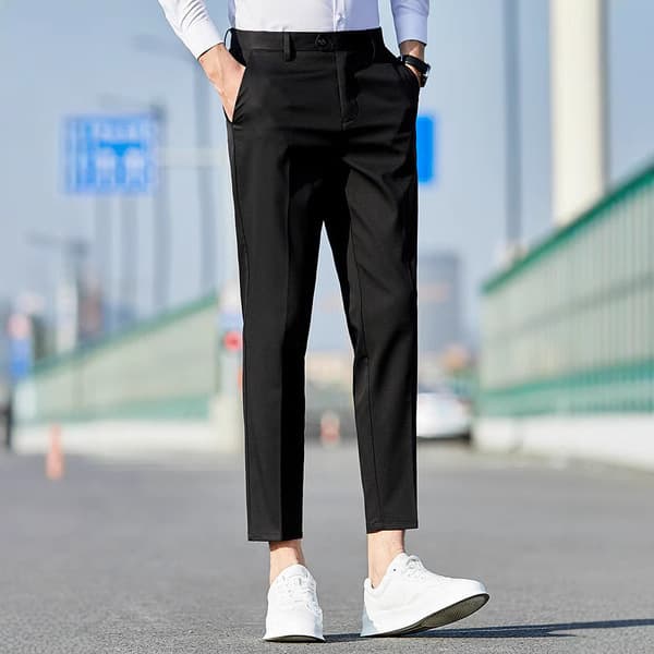 Men's Casual Trousers, Slim Fit Spring/Autumn Versatile Ankle-Length Korean Style Elastic Waist Dress Pants, Stretch Men's Pants