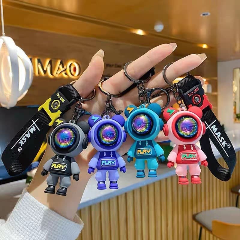 Cartoon Lightning Bear Astronaut Keychain Car Keychain Bag Pendant Mall Claw Machine Gift Wholesale