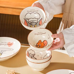 Tom and Jerry Rice Bowl Set for Home Kids Cute Cartoon Ceramic Tableware Housewarming Gift Birthday Present