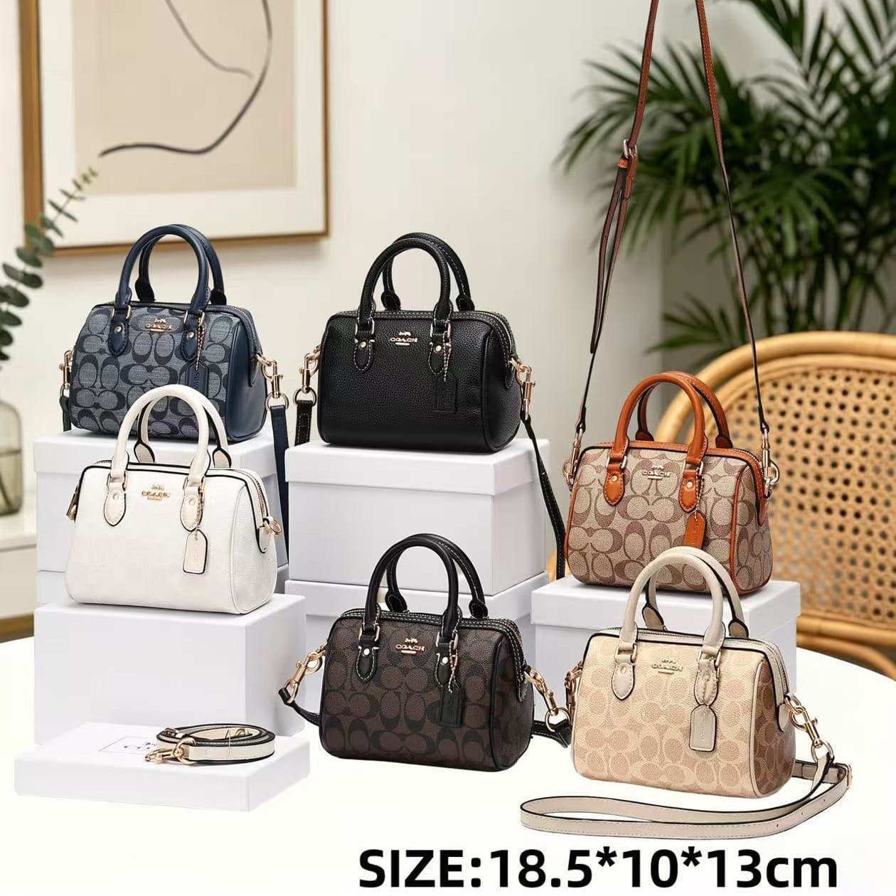 Koujia New Rowan Boston Pillow Bag in Lychee Grain with Vintage Monogram, Versatile Handbag Shoulder Crossbody for Women