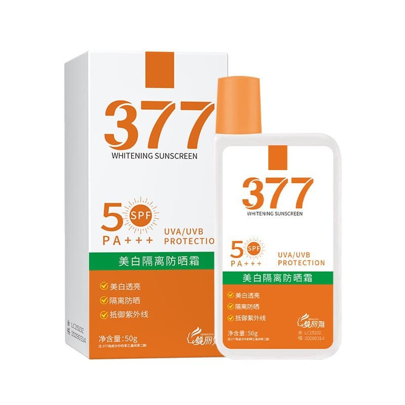377 Whitening Sunscreen Isolation Cream Brightening Complexion Makeup Primer Tinted Moisturizer High SPF Sweat-Resistant Sunscreen