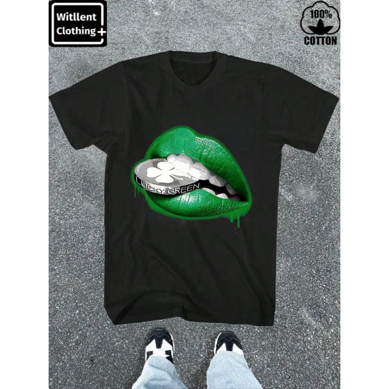 Cross-border exclusive pure cotton Witllent s Lucky Green Design Printed Lips Coin