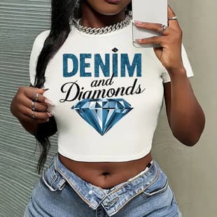 European and American Summer New Round Neck Short Sleeve Letter Multi-Print Crop Top T-Shirt Ins Style Women's Top