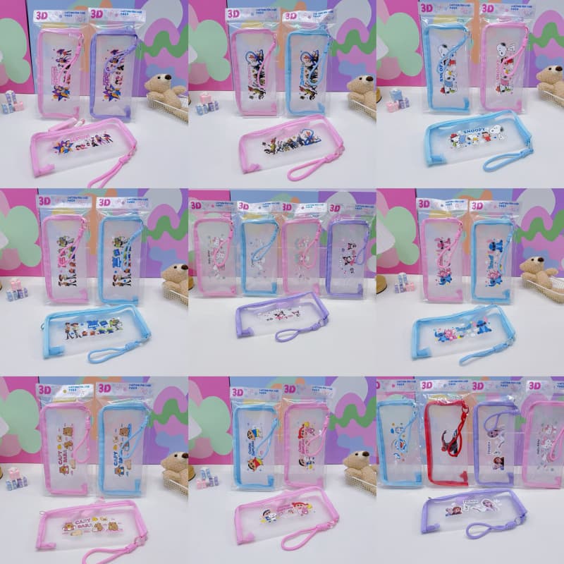 Popular foreign trade cartoon pencil bag, transparent mesh storage bag, large-capacity portable pencil bag, stationery bag, student gift