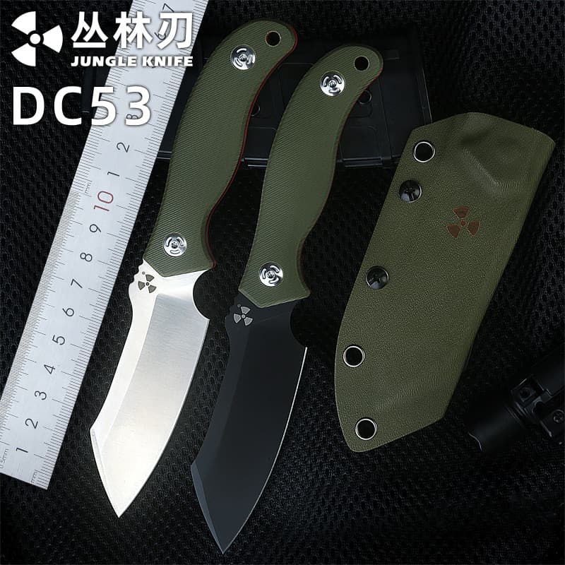 Outdoor Portable Fixed Blade Knife with K-Sheath, DC53 Steel High Hardness Outdoor Fixed Blade Knife with G10 Handle