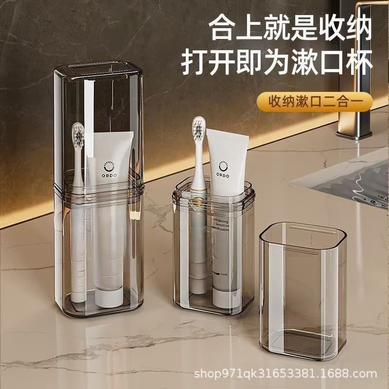 Portable Transparent Travel Mouthwash Cup Set, Toothbrush Cup Storage Box, Clear Rinse Cup for Travel