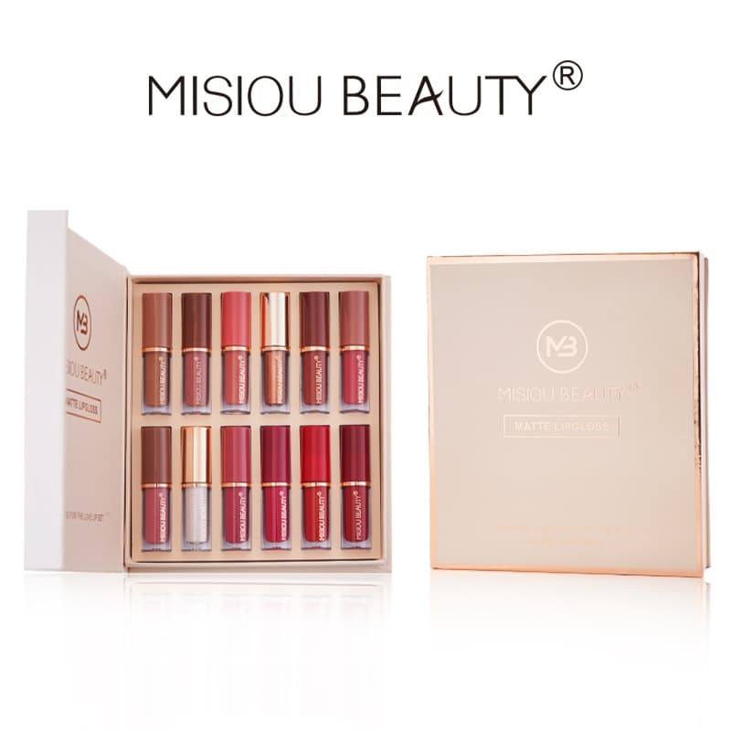 Cross-border matte pearlescent moisturizing waterproof non-stick cup does not fade, does not dry out lips and does not stain lips 12 pieces lip glaze lip gloss set