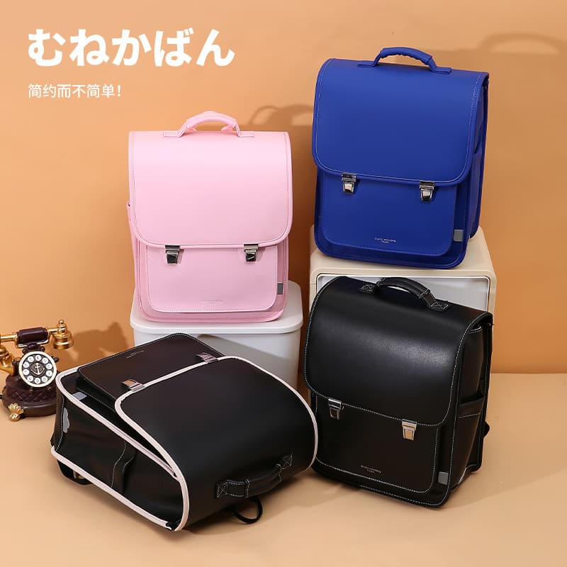 Cross-Border British-Style Pu Lightweight Multifunctional Backpack for Primary School Students, Large Capacity School Bag for Boys and Girls, Pressure-Reducing Design