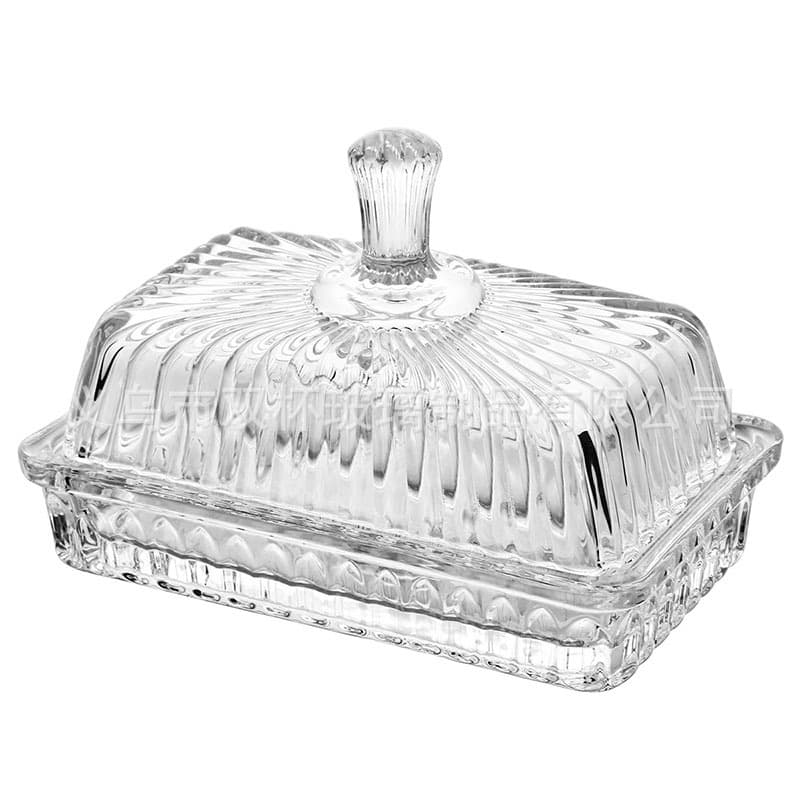 Creative transparent rectangular glass storage tray, household textured butter tray, dustproof tray
