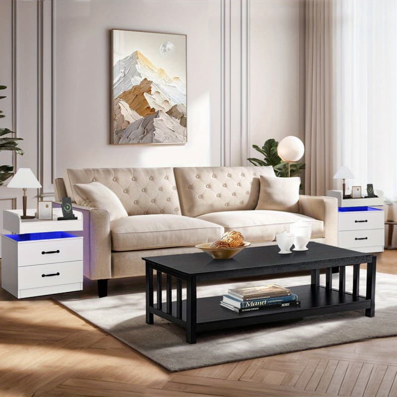 2026 New Cross-Border Drop Shipping: Black Bedside Table with Built-in Charging Station