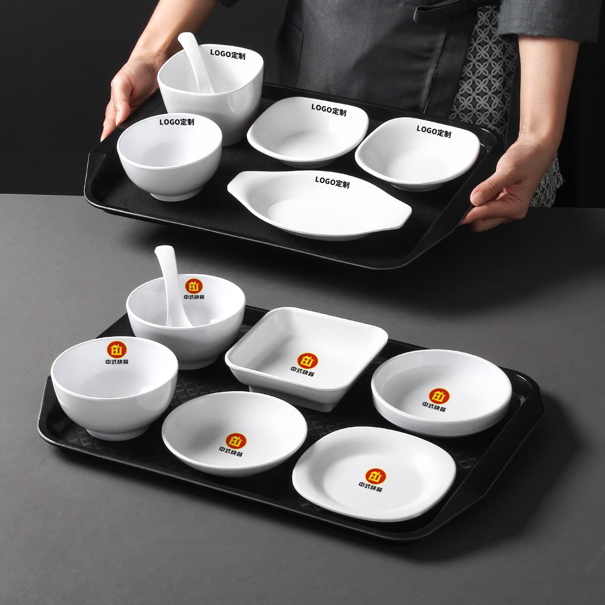 Melamine tableware plate white imitation porcelain plastic plate buffet fast food restaurant special side dishes set