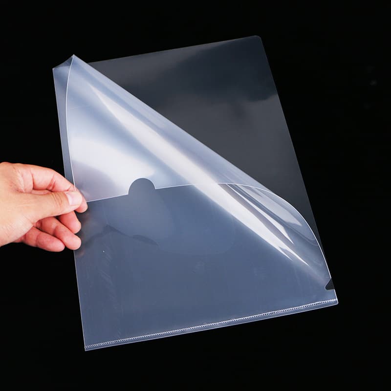 Wholesale E310pp plastic A4 transparent single-page folder, frosted thickened, waterproof storage L-shaped folder for documents and contracts.