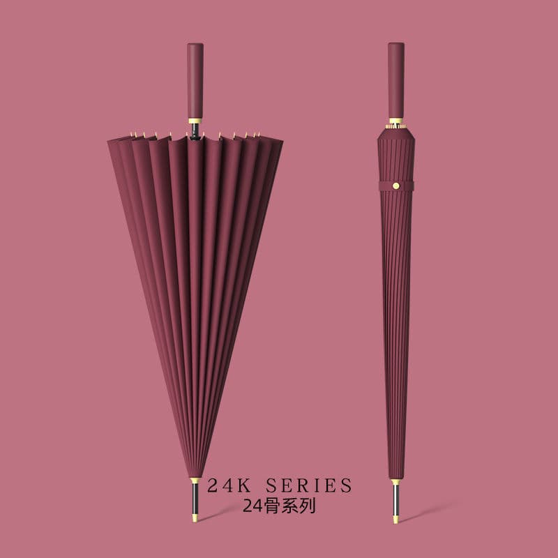 Solid Color 24-Rib Automatic Rain & UV Umbrella Factory Direct Stock Long Handle Business Umbrella Windproof Umbrella Advertising Gift Umbrella