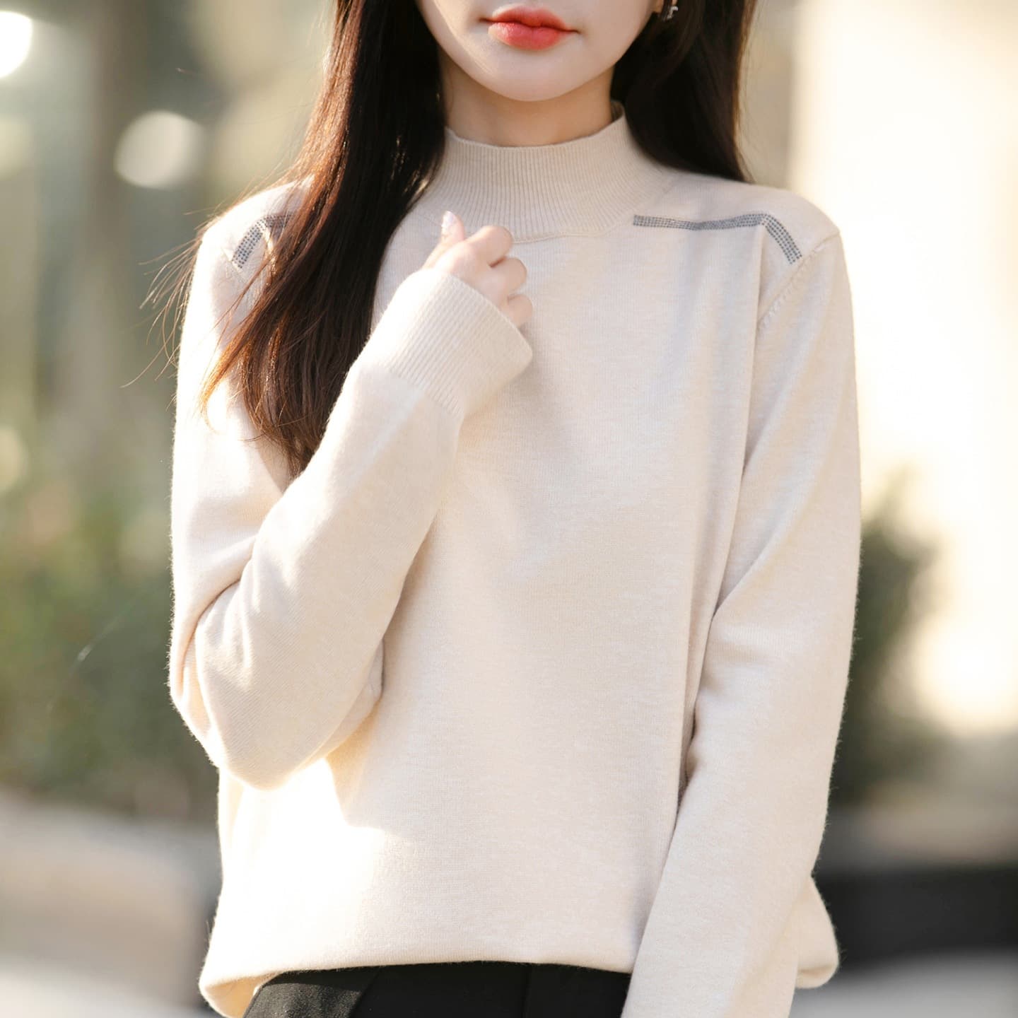 New Autumn and Winter Half Turtle Collar Hot Diamond Knitted Sweater Women's Loose Slim Bottoming Sweater Thick Cross-Border Women's Clothing