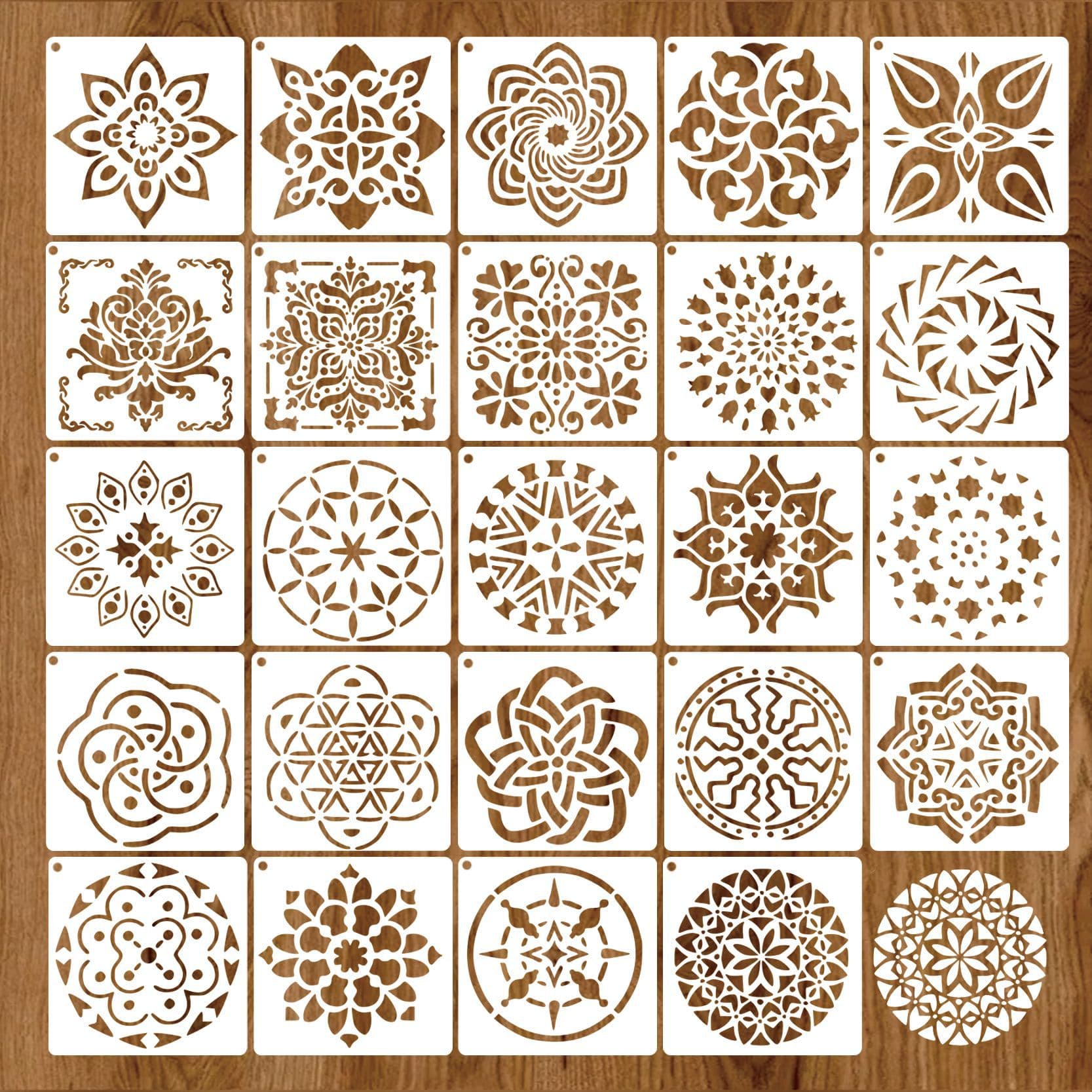 Cross-Border Mandala Hollow-Out Painting Template Retro Pattern Pet Spray Painting Graffiti Journal Tracing Plastic Ruler