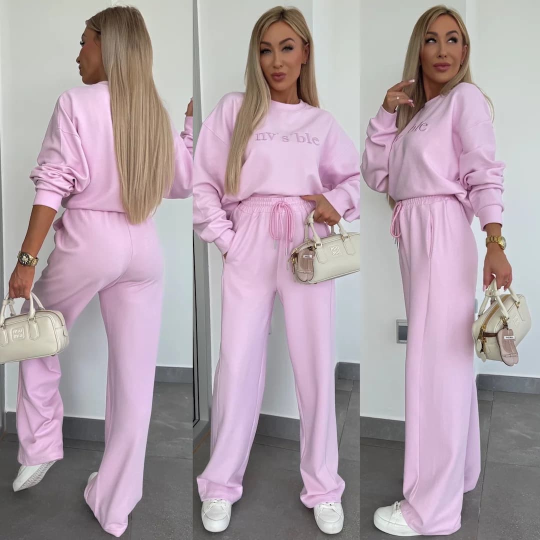 2026 Spring New European and American Export Set Solid Color Round Neck Long Sleeve Letter Embroidery Sweatshirt with Drawstring Pants Two-Piece Set