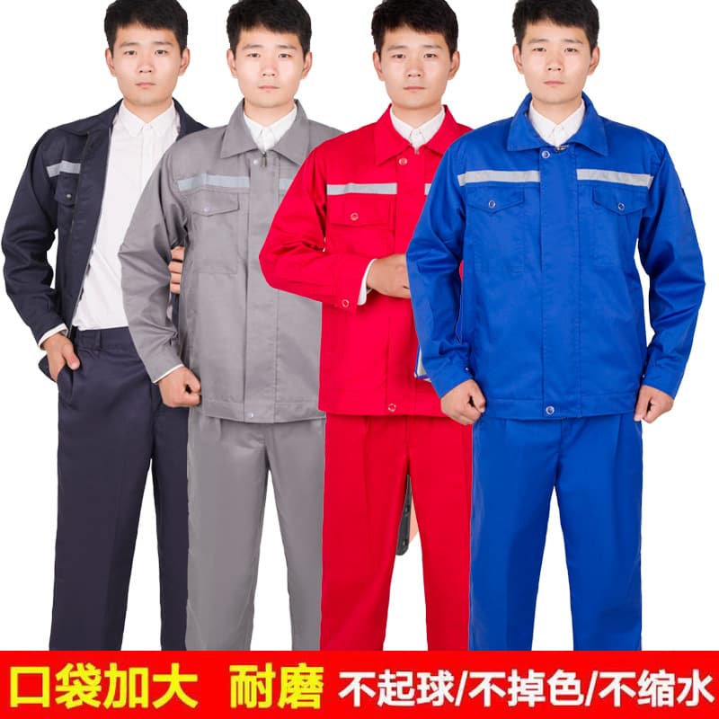 Bright Blue Polyester-Cotton Labor Protection Workwear Set for Men with Reflective Stripes, Spring/Autumn Wear, Durable Full-Process Workwear, Factory Wholesale