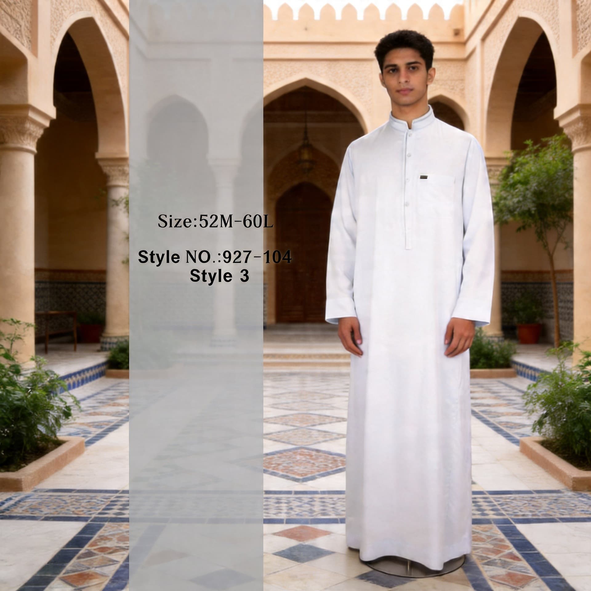 927-104-3 Hassan Factory Robe Turkish Men's Loose Small Stand Collar Design White Thobe