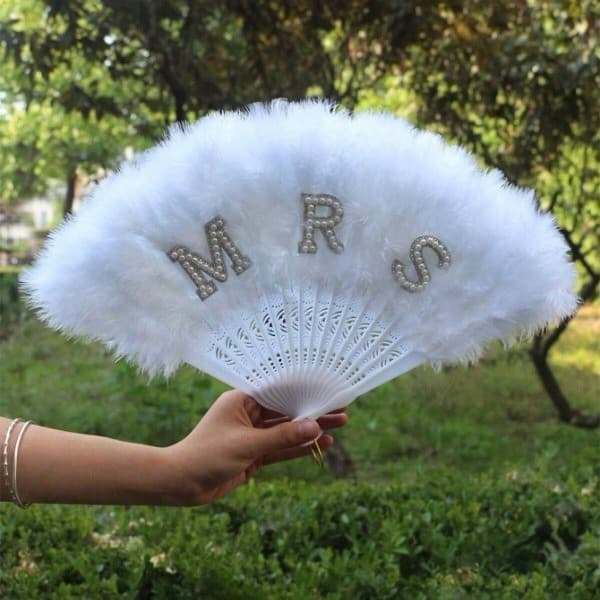 Bridal Shower Pearl Letter Feather Fan Bachelorette Party Wedding 16-Piece Feather Fan