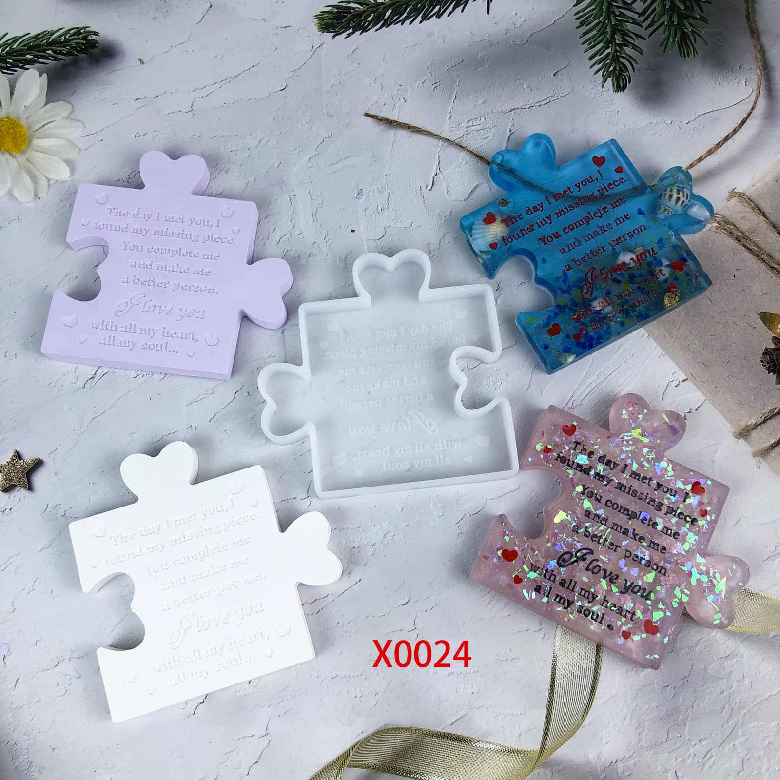 X0024 Heart Puzzle Desktop Decoration Crystal Resin Mold DIY Ornament Silicone Mold