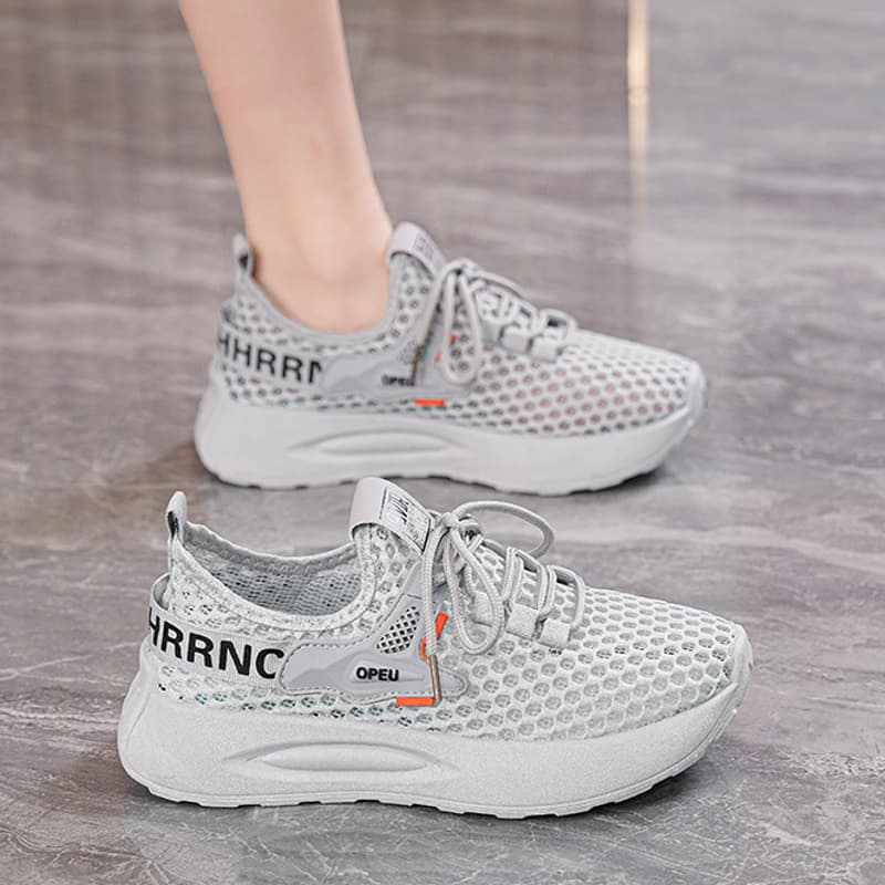 Summer Women's New Breathable Hollow Mesh Shoes Korean Style Versatile Thick Sole Flyknit Casual Dad Sneakers