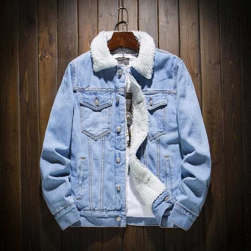 Thickened Fleece-lined Denim Cotton Coat For Men Trendy Korean Style Loose Fit Cotton Padded Jacket Casual Winter Fashion