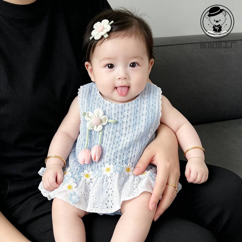 Baby Sleeveless Clothes Summer Small Fresh Trendy Cute Baby Vacation Style Thin Summer Dress Girls Mesh Skirt Western Style