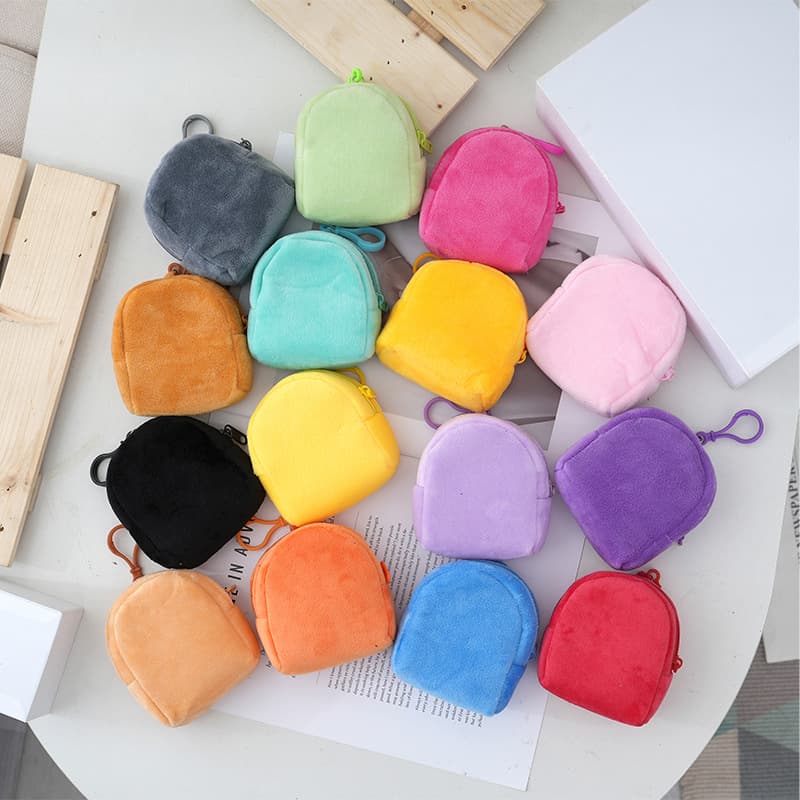 Custom candy-colored plush small backpacks, solid-color backpacks, minimalist cute solid-color coin pouches, backpack ID card holders