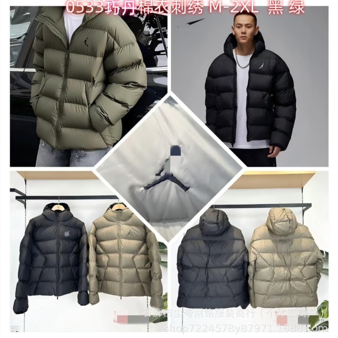 Cross-border A/J Men's Hooded Thick Cotton Padded Winter Warm Puffer Jacket with Embroidered Logo Streetwear Export Style