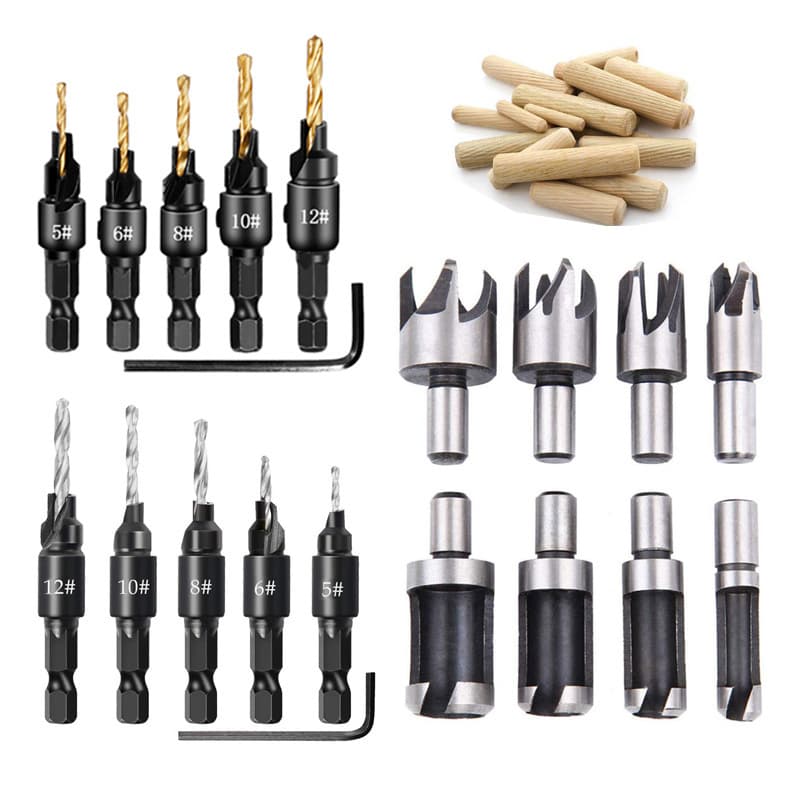 Wood Plug Drill Claw-Type Cylindrical Wood Plug Drill Bit Combination Tool Set, Titanium-Coated Hex Shank Woodworking Countersink Drill Bit Set