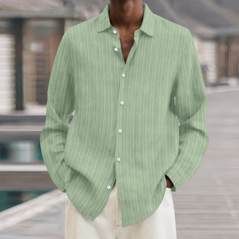 Cross-border Men's 2025 Spring/Autumn Light Business Solid Color Versatile Shirt Men Striped Cardigan Long Sleeve Casual Printed Shirt