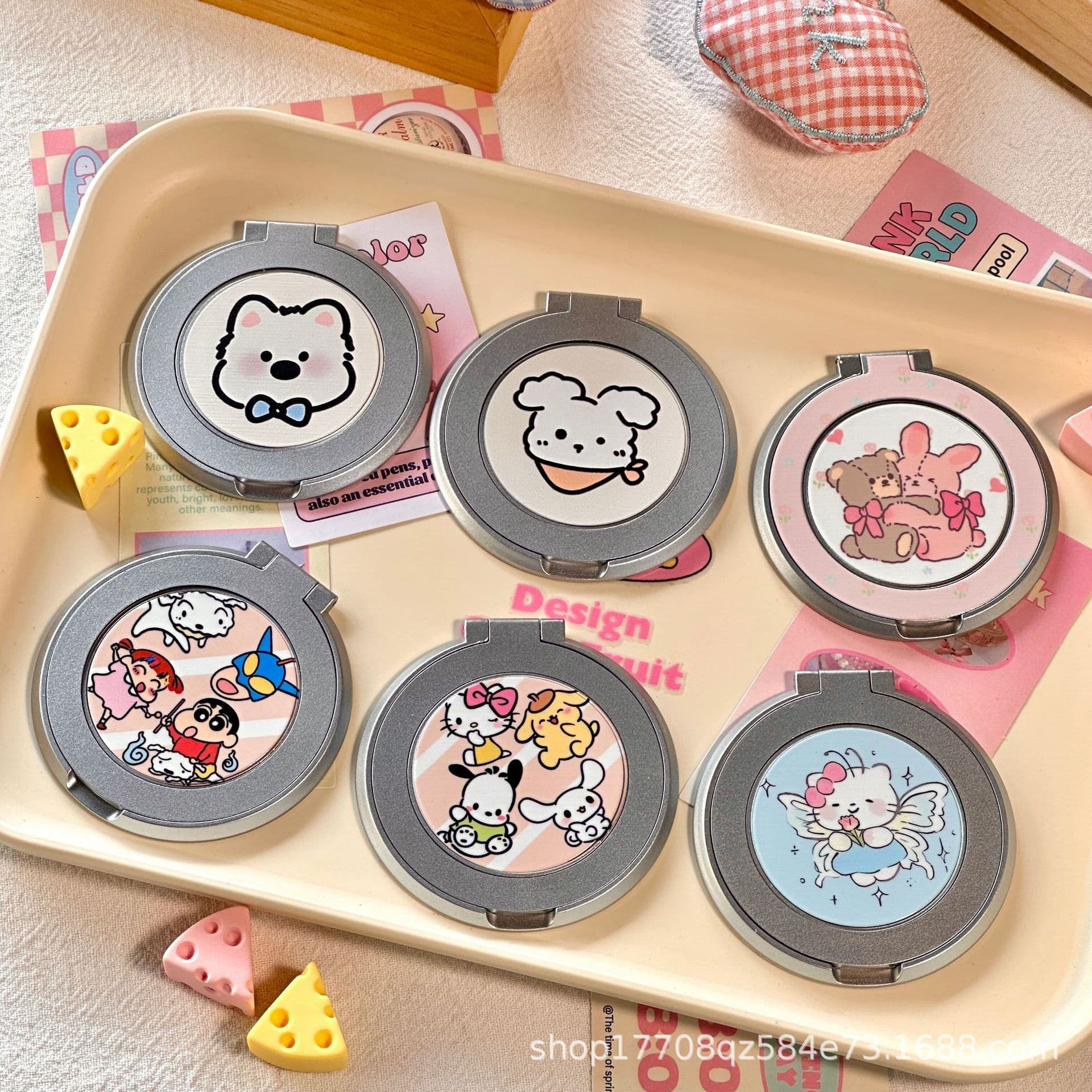 Ins Cute Kitty Cartoon Small Animal Phone Stand, 360-Degree Rotating Adhesive Fixed Pivot Foldable Holder