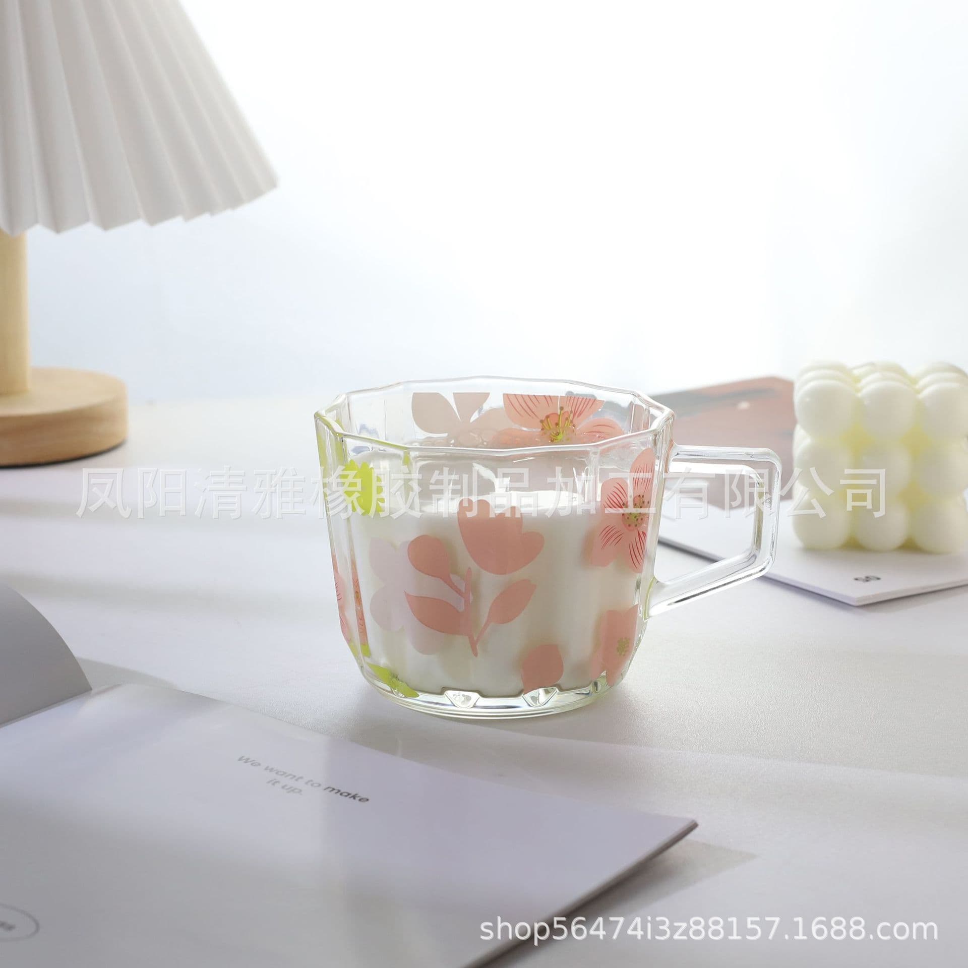 New Light Luxury Handle Glass Coffee Cup Cute Milk Cup Multiple Patterns Home Cartoon Breakfast Cup