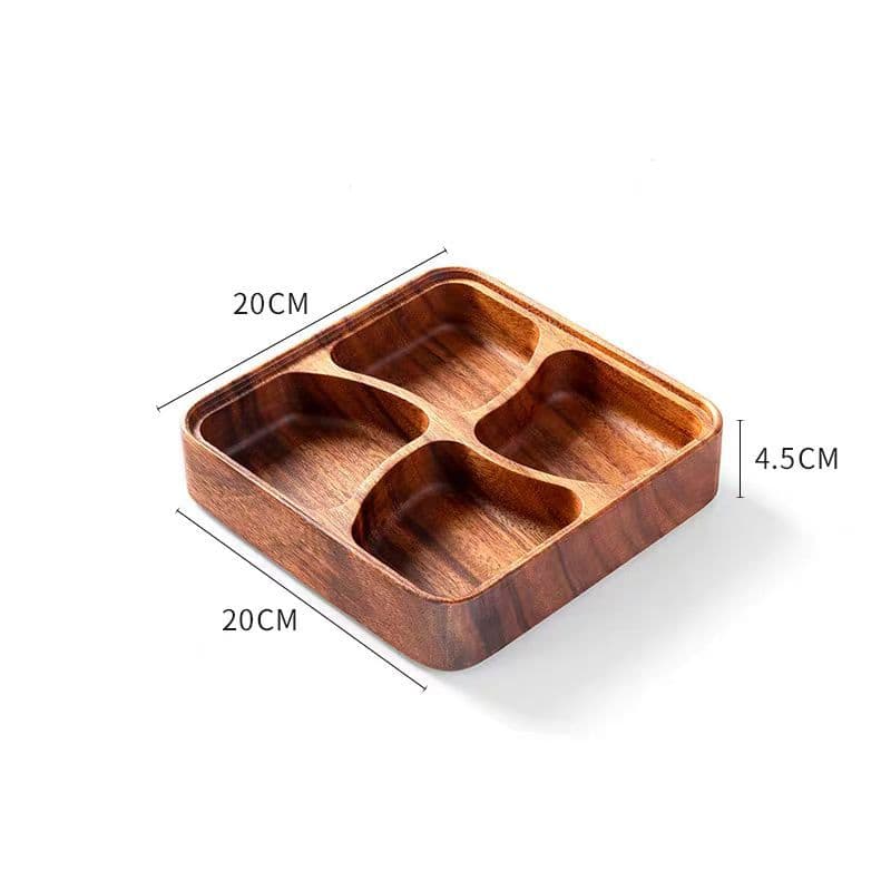 Walnut wood four-compartment stackable whole wood divided fruit and snack plate for home use