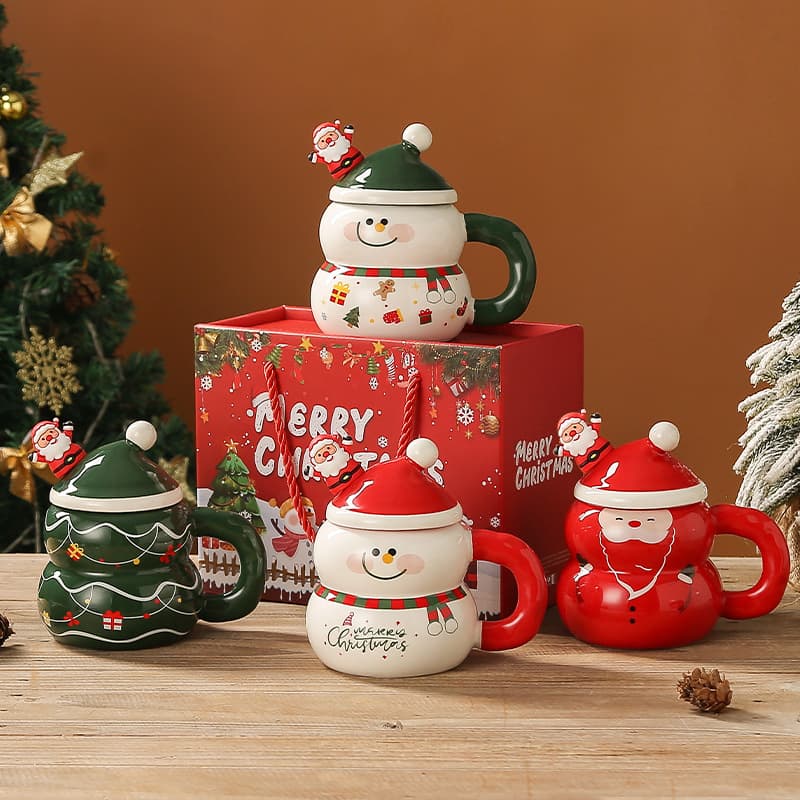 Creative Christmas Ceramic Cup Cartoon Snowman Mug Large Capacity Water Cup High-Looking Christmas Gift Cross-Border Supply