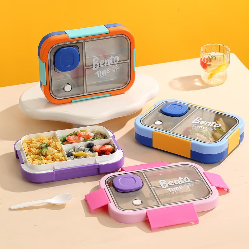 Korean-style compartmented plastic lunch box with cutlery, sauce box, microwaveable student lunch box, sealed fruit box