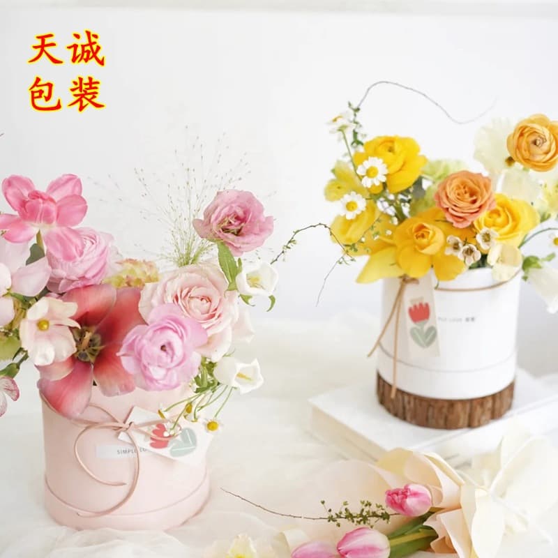 Mother's Day new small flower box round mini bow hug bucket Korean paper box gift box flower arrangement box