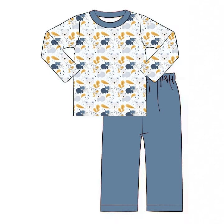 Cross-border wholesale custom autumn boys' long casual set with digital printing technology